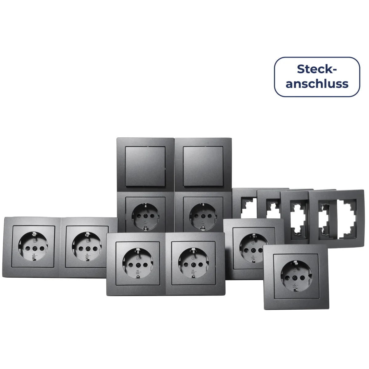 Schalter und Steckdosen Set McPower Flair "Standard Profi" 20-teilig, anthrazit