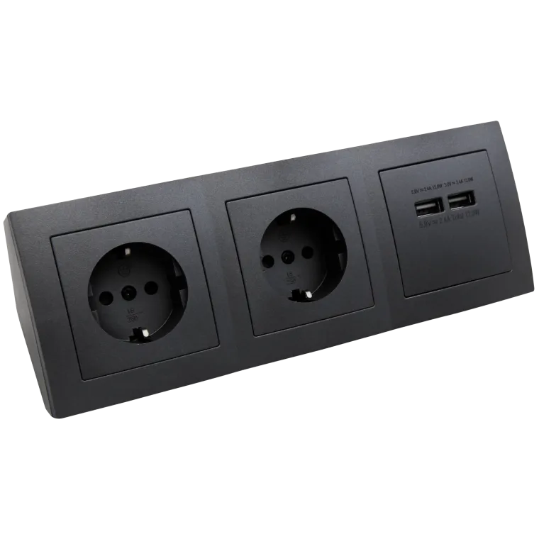 Steckdosenblock McPower "Flair" anthrazit, 2-fach Schutzkontakt + 2x USB