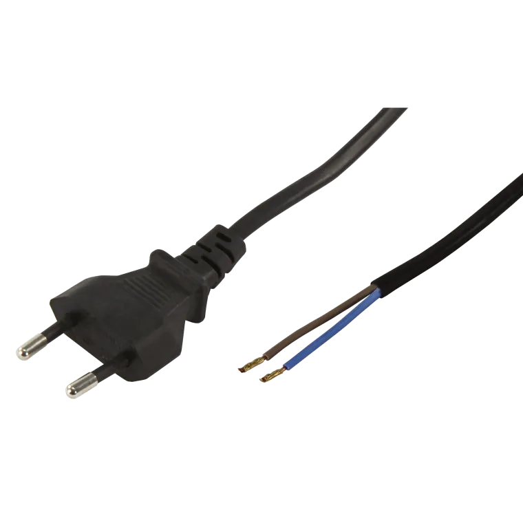 Euro-Netzkabel McPower mit blanken Enden Länge 1,5m, 2x0,75 mm², schwarz