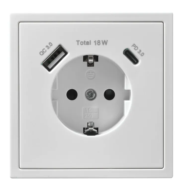 Schutzkontakt-Steckdose McPower "Shallow" 1x USB-C - 18W Quickcharge - 1x USB-A