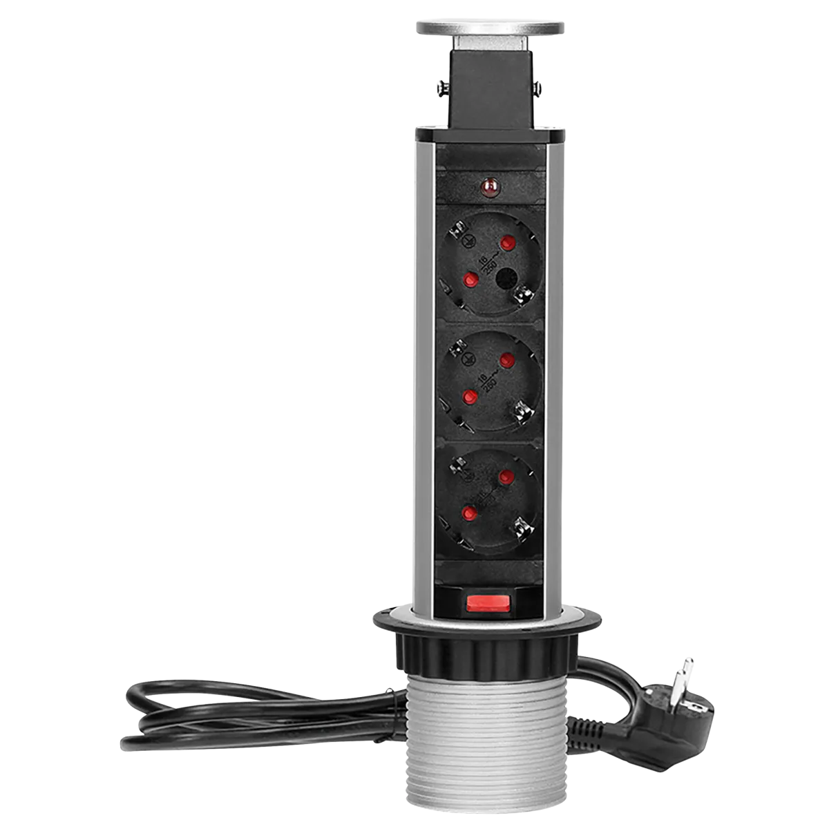 Tisch-Einbausteckdose,Turm Ø 6cm 3 fach, silber, 3600W
