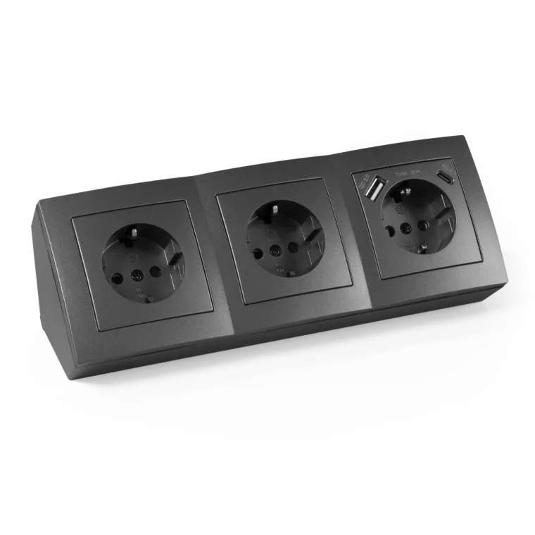 Steckdosenblock McPower "Flair" anthrazit, 3-fach Schutzkontakt + USB-C / USB-A