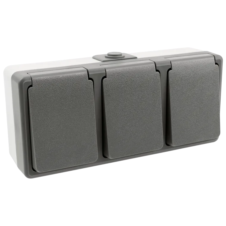 Feuchtraum Dreifach-Steckdose McPower "Secure", 250V~/16A, IP44, AP, grau