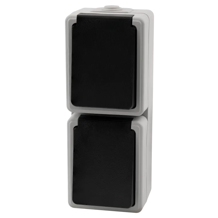Feuchtraum Doppel-Steckdose McPower "Taff", 250V~/16A, IP44, AP, grau