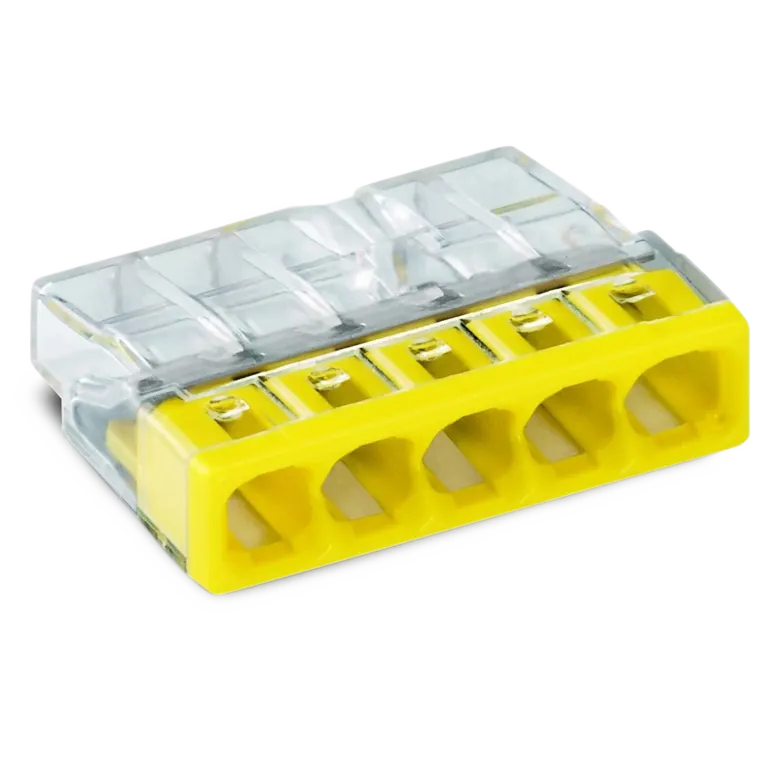 COMPACT-Verbindungsdosenklemme WAGO, eindrähtige Leiter, 5 Klemmstellen, gelb
