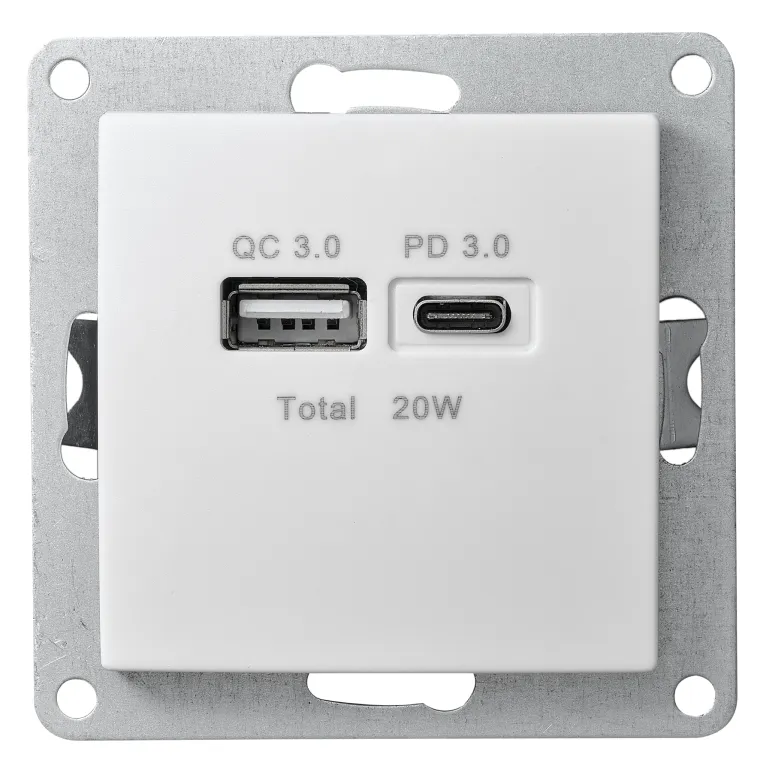 USB-Ladedose McPower "Flair" 2-fach, USB-C, PD 3.0 20W, weiß