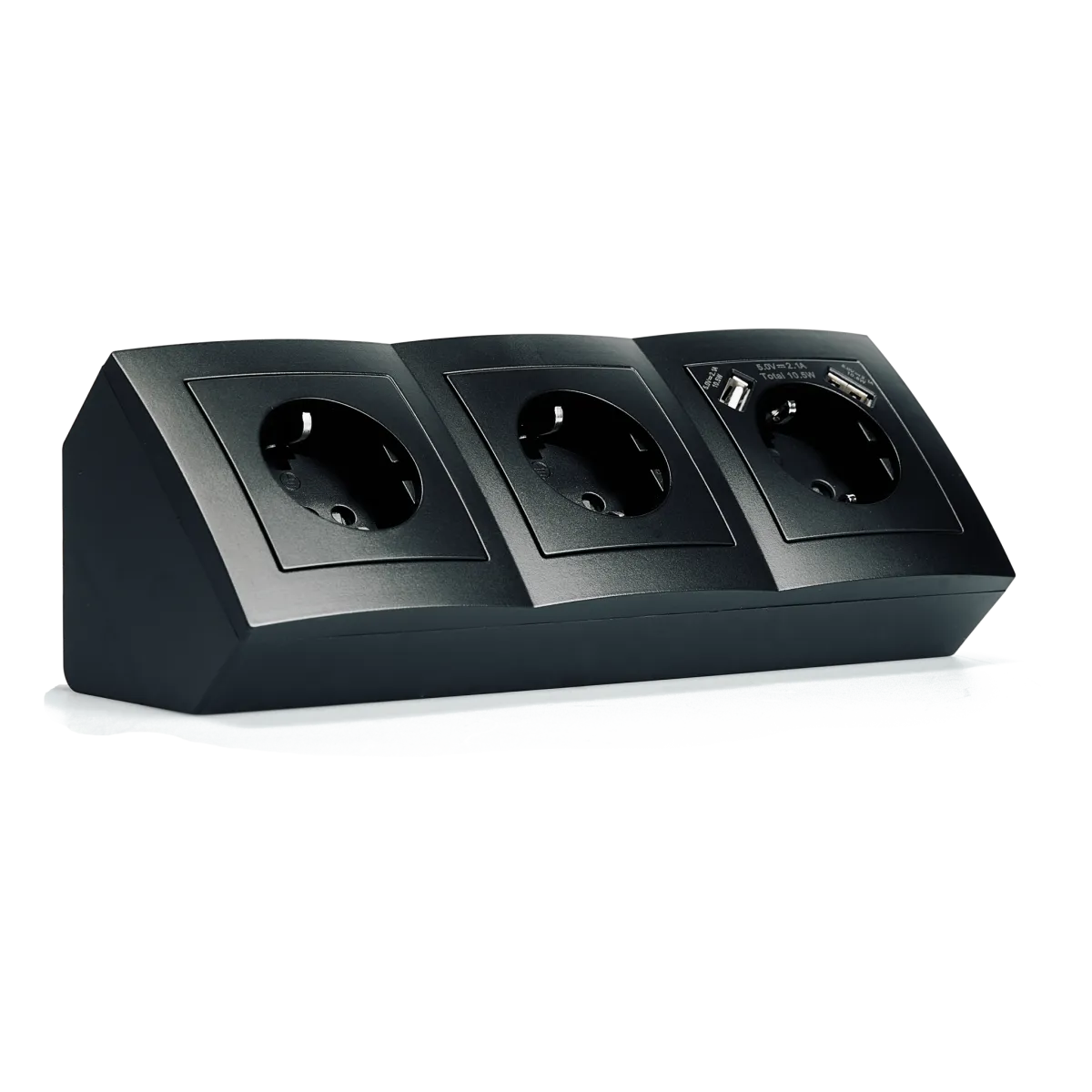 Steckdosenblock McPower "Flair" Aufbau, matt schwarz, 3-fach Schutzkontakt + USB