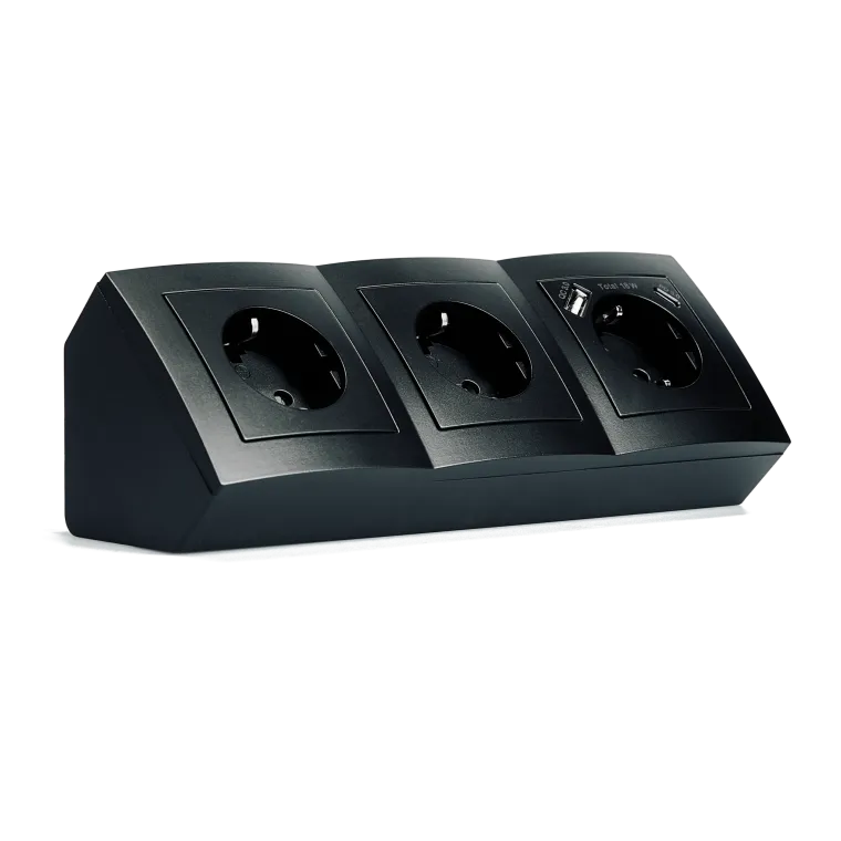 Steckdosenblock McPower "Flair" matt schwarz, 3-fach Schutzkontakt + USB-C/USB-A