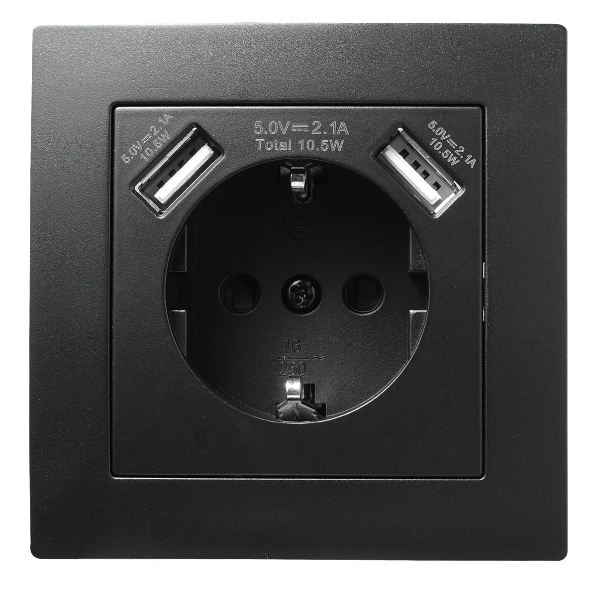 Schutzkontakt-Steckdose mit 2x USB McPower "Flair",250V, 5V/2,1A,UP,matt schwarz
