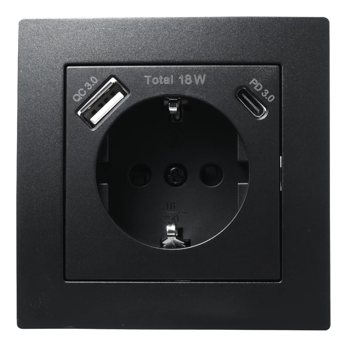 Schutzkontakt-Steckdose McPower "Flair" 1x USB-C 18W PD, 1x USB-A, matt schwarz