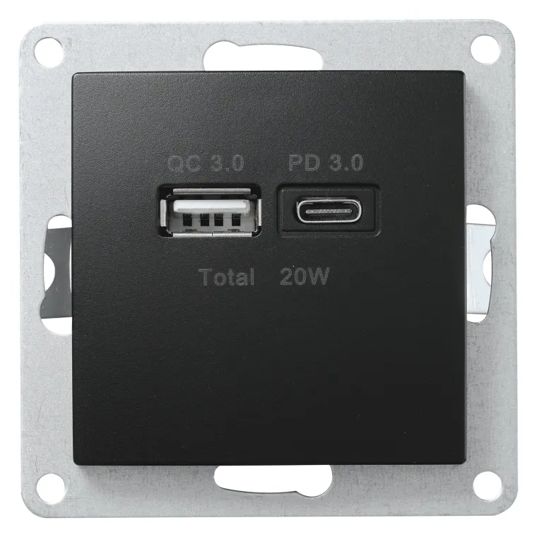 USB-Ladedose McPower "Flair" 2-fach, USB-C, PD 3.0 20W, matt schwarz