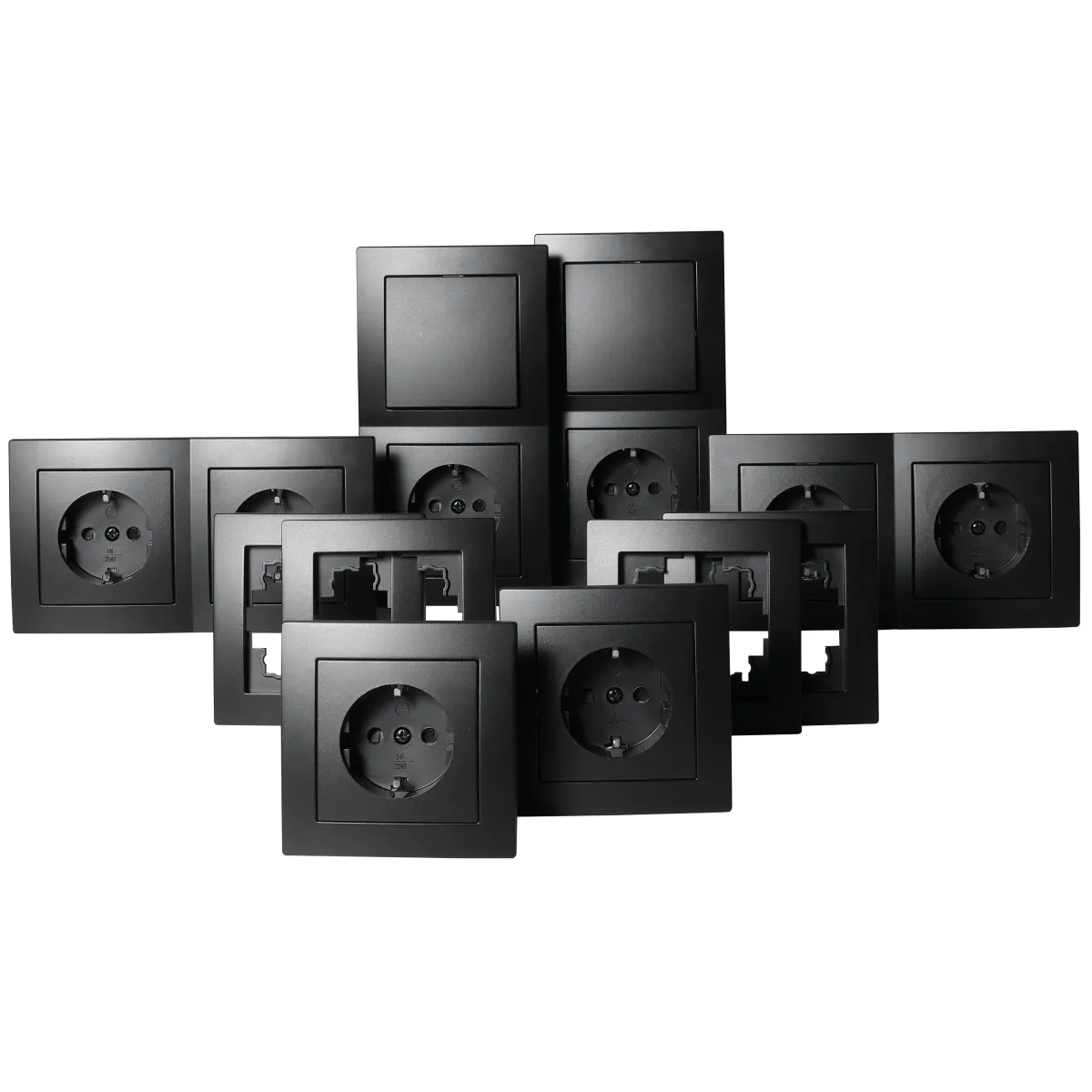 Schalter und Steckdosen Set McPower Flair "Standard", matt schwarz, 20-teilig