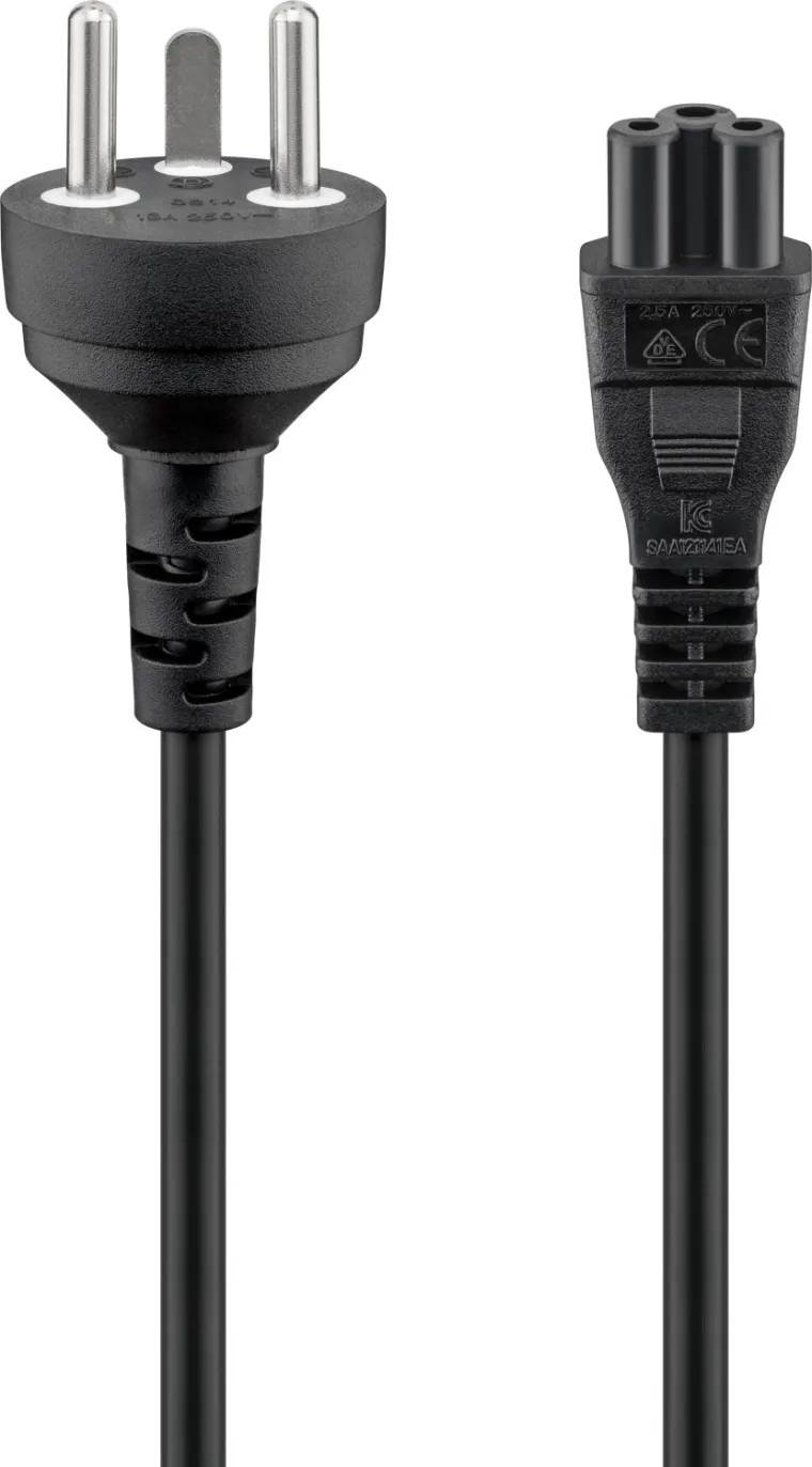 Netzanschlusskabel Dänemark, 2 m, Schwarz, (3*0,75 mm²)