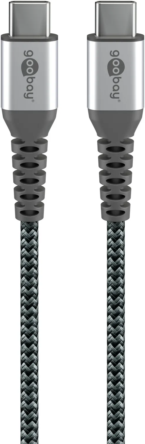 USB-C-auf-USB-C-Textilkabel mit Metallsteckern (spacegrau/silber), 2 m