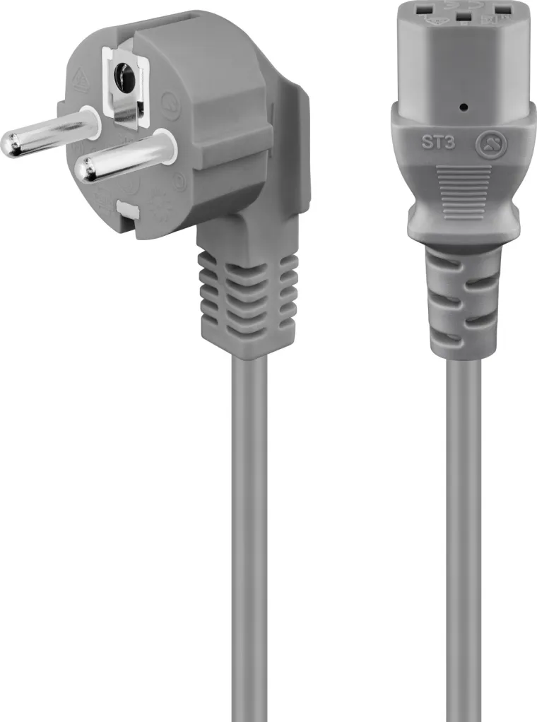abgewinkeltes Kaltgeräte-Anschlusskabel, 2 m, Grau, (3*0,75 mm²)
