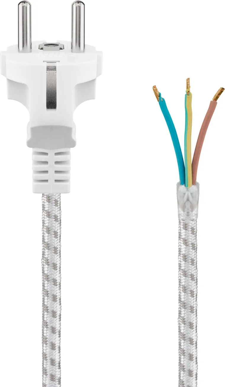Schutzkontaktkabel hitzebeständig zum Konfektionieren, 3 m, Weiß-Silber, (3*0,75 mm²)