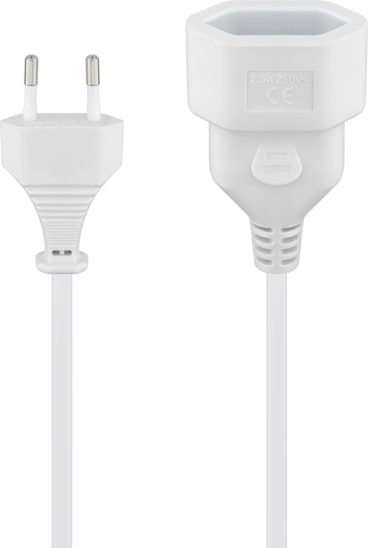 Verlängerungskabel Eurostecker, 5 m, weiß, (2*0,75 mm²)