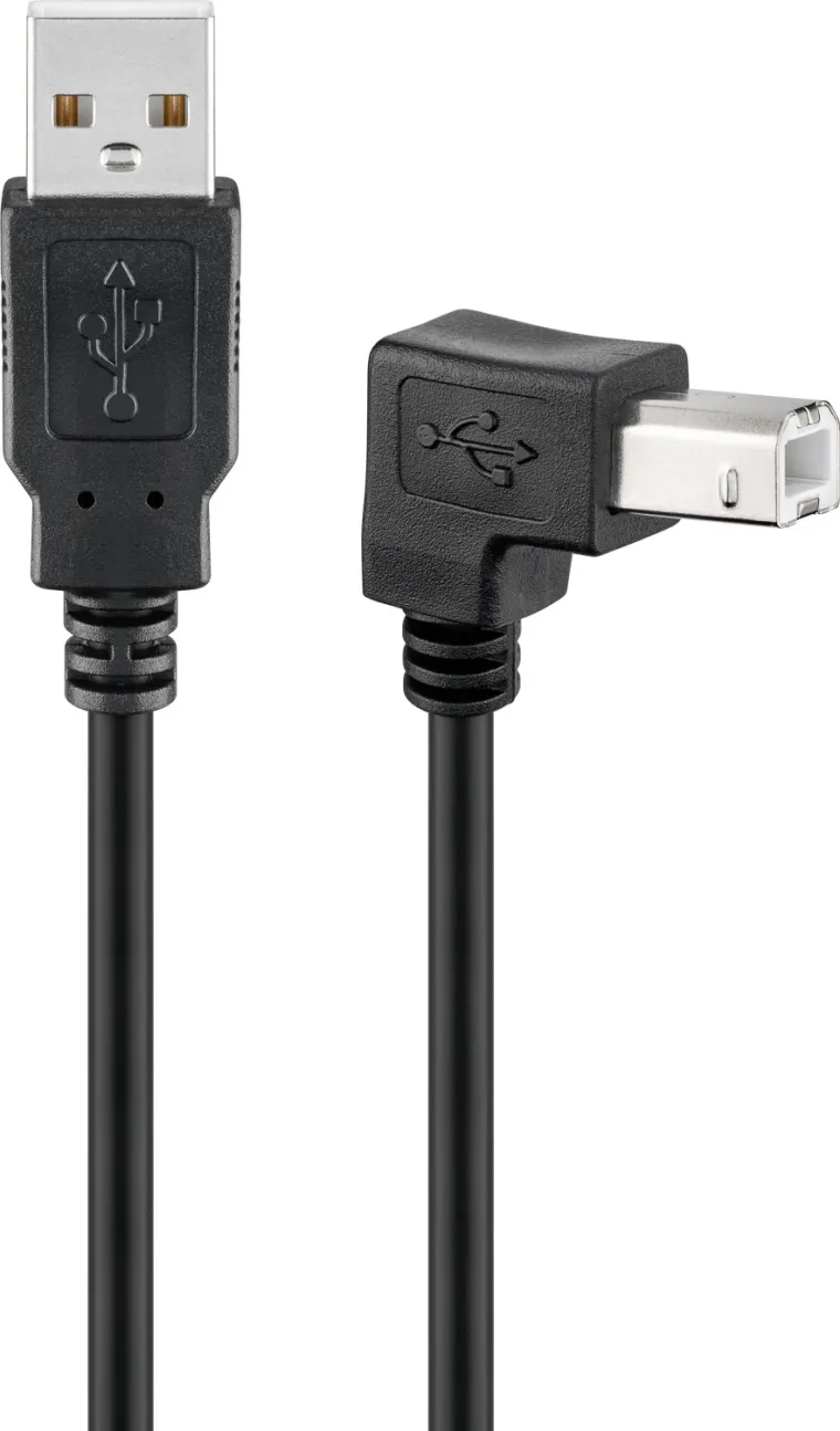 USB-A-auf-USB-B-Kabel 90°, 2 m, schwarz
