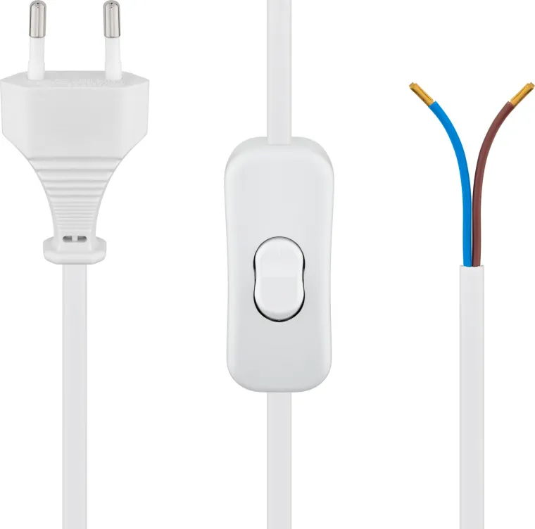 Kabel mit Eurostecker zum Konfektionieren - mit Schalter, 1,5 m, Weiß, (2*0,75 mm²)