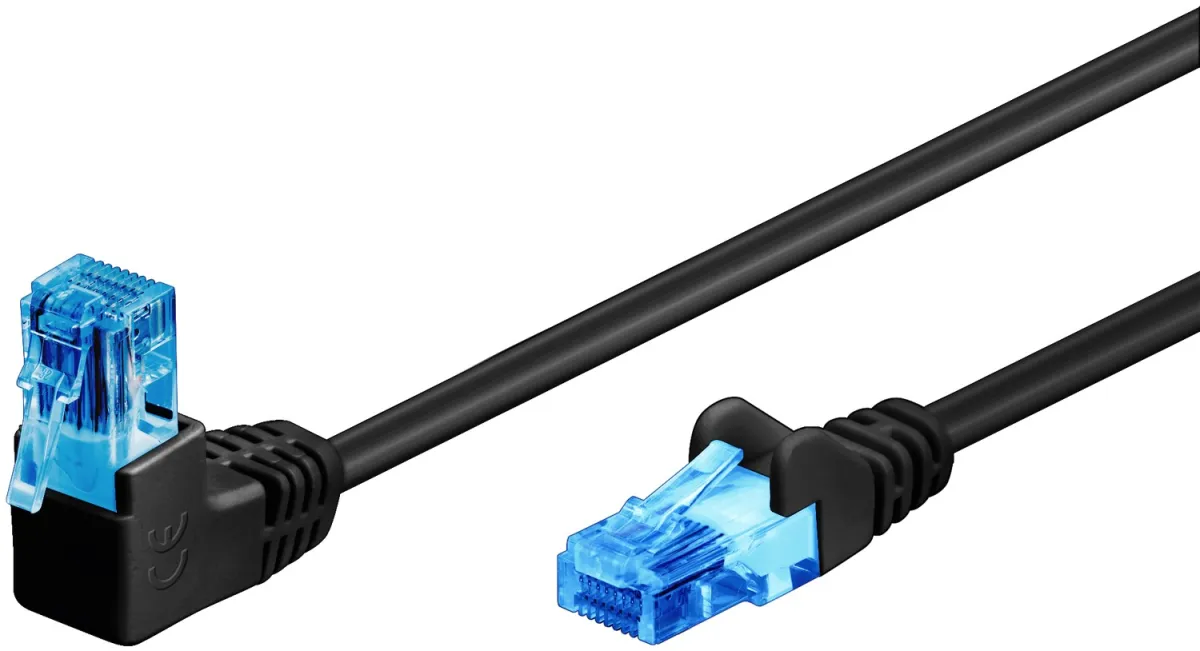 CAT 6 A Patchkabel 1x 90° gewinkelt, U/UTP, schwarz