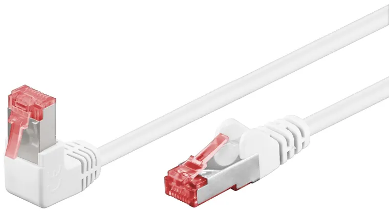 CAT 6 Patchkabel 1x 90° gewinkelt, S/FTP (PiMF), weiß, 5 m