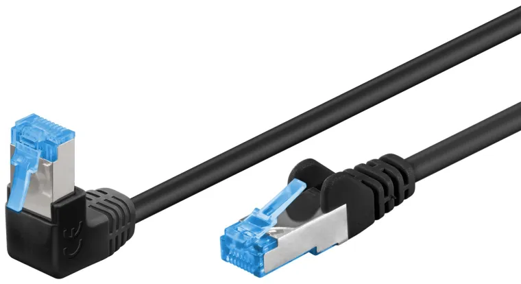 CAT 6 A Patchkabel 1x 90° gewinkelt, S/FTP (PiMF), schwarz, 2 m