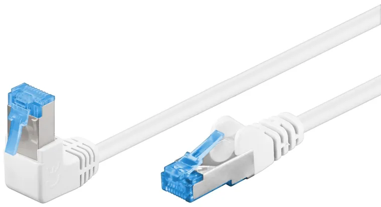 CAT 6 A Patchkabel 1x 90° gewinkelt, S/FTP (PiMF), weiß, 0,5 m
