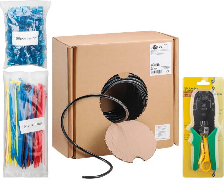 CAT 6A Outdoor Netzwerkkabel-Set, U/UTP, schwarz