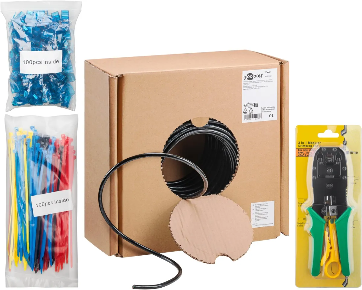 CAT 6A Outdoor Netzwerkkabel-Set, U/UTP, schwarz