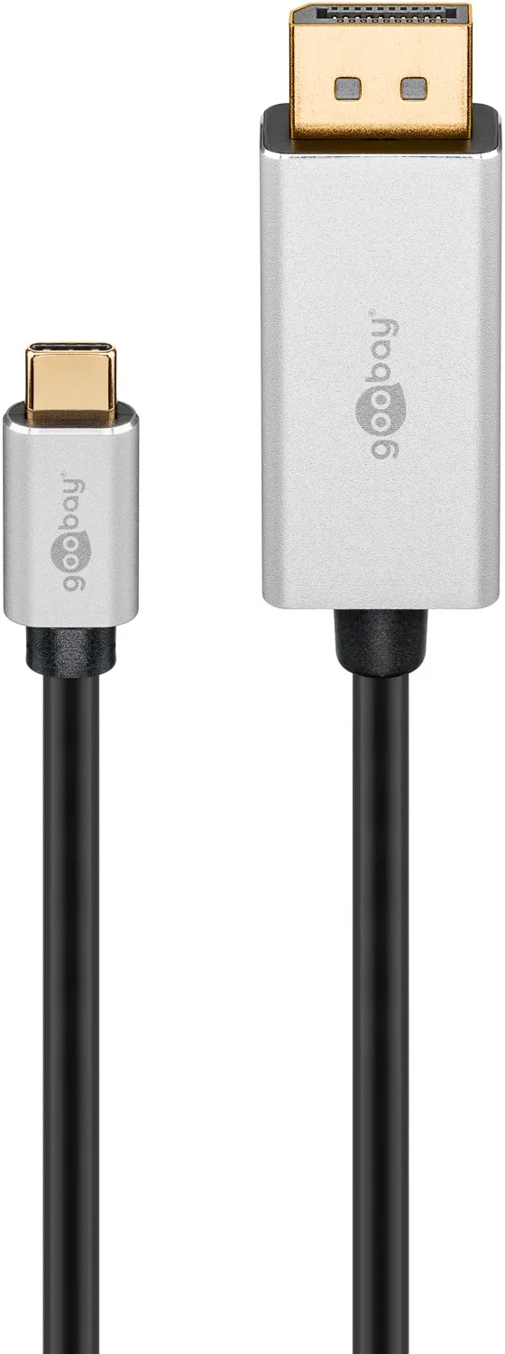 USB-C-auf-DisplayPort-Kabel, 2 m, schwarz;silber
