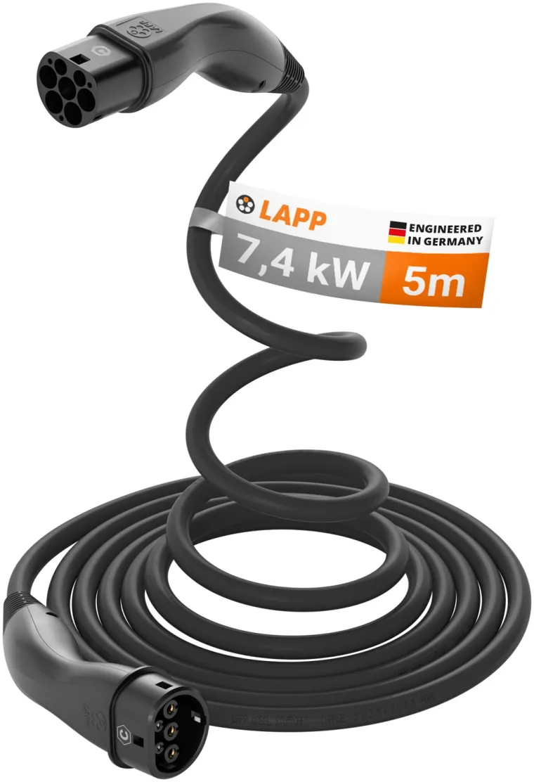 Selbstaufrollendes Ladekabel Typ 2, bis zu 7,4 kW, 5 m, schwarz