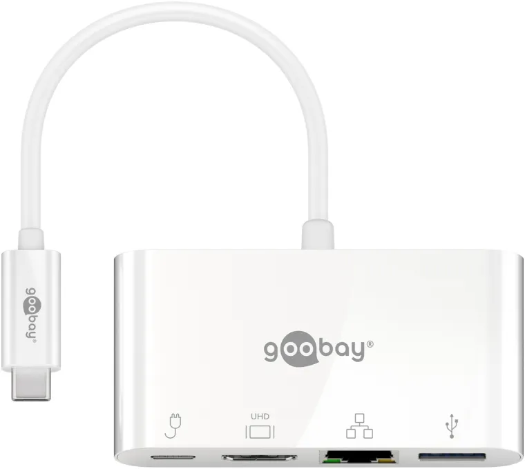 USB-C Multiport-Adapter auf HDMI und Ethernet, PD, weiß