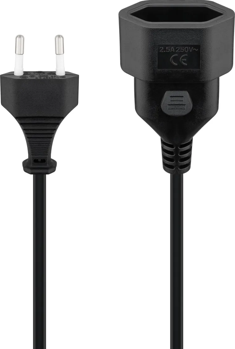 Verlängerungskabel Eurostecker, 2 m, schwarz, (2*0,75 mm²)
