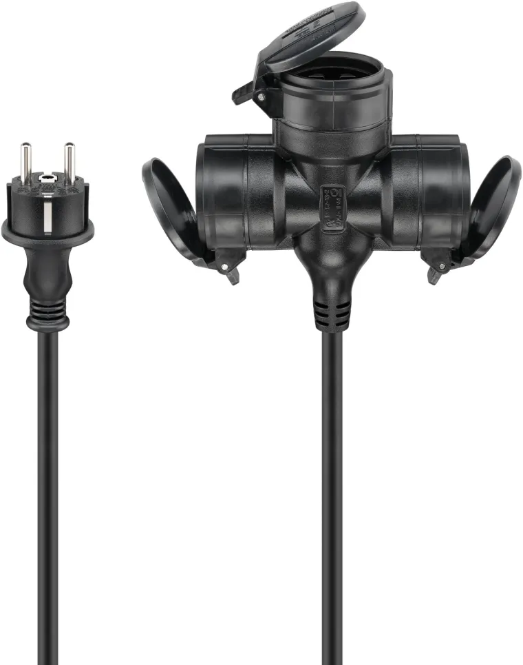 Dreifach-Verlängerungskabel Outdoor, 10 m, schwarz, (3*1,5 mm²)