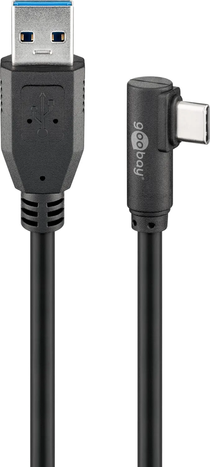 USB-C-auf-USB-A-Kabel 90°, 3 m, schwarz