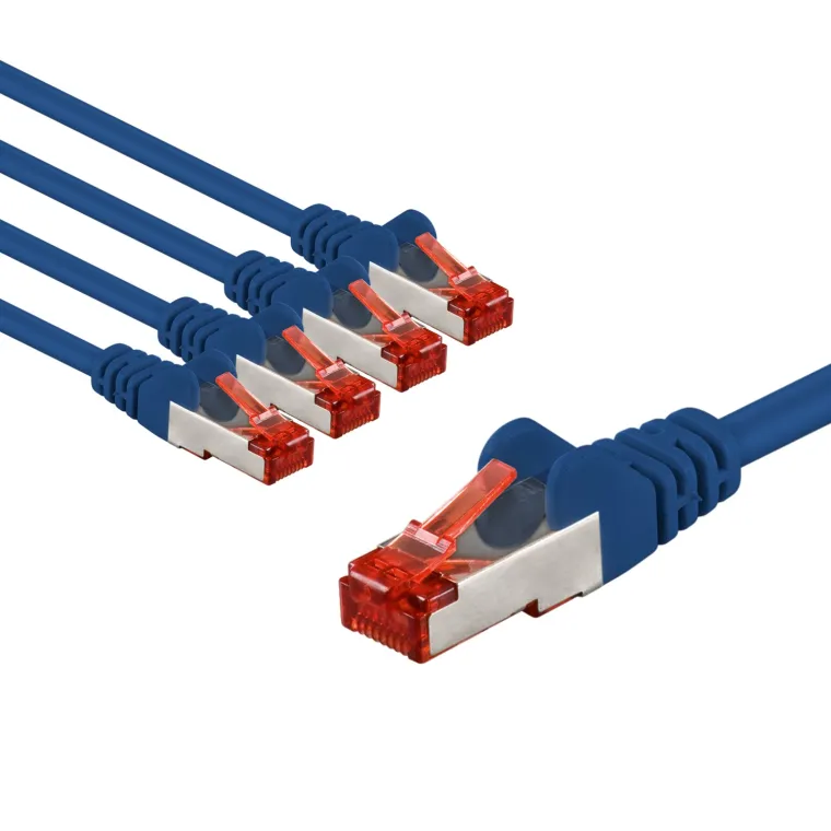 CAT 6 Patchkabel, S/FTP (PiMF), 1 m, blau, 5er-Set