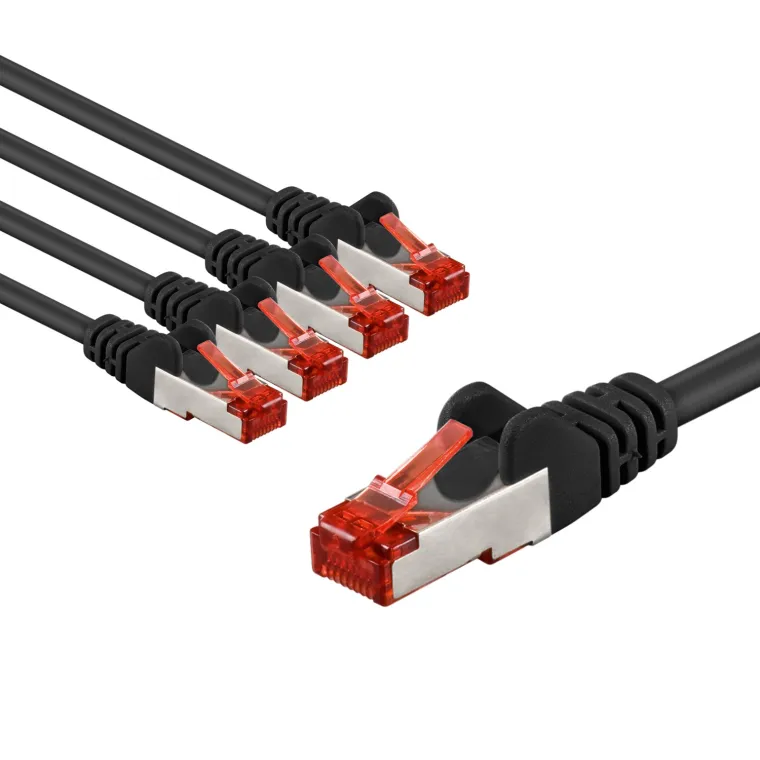 CAT 6 Patchkabel, S/FTP (PiMF), 2 m, schwarz, 5er-Set
