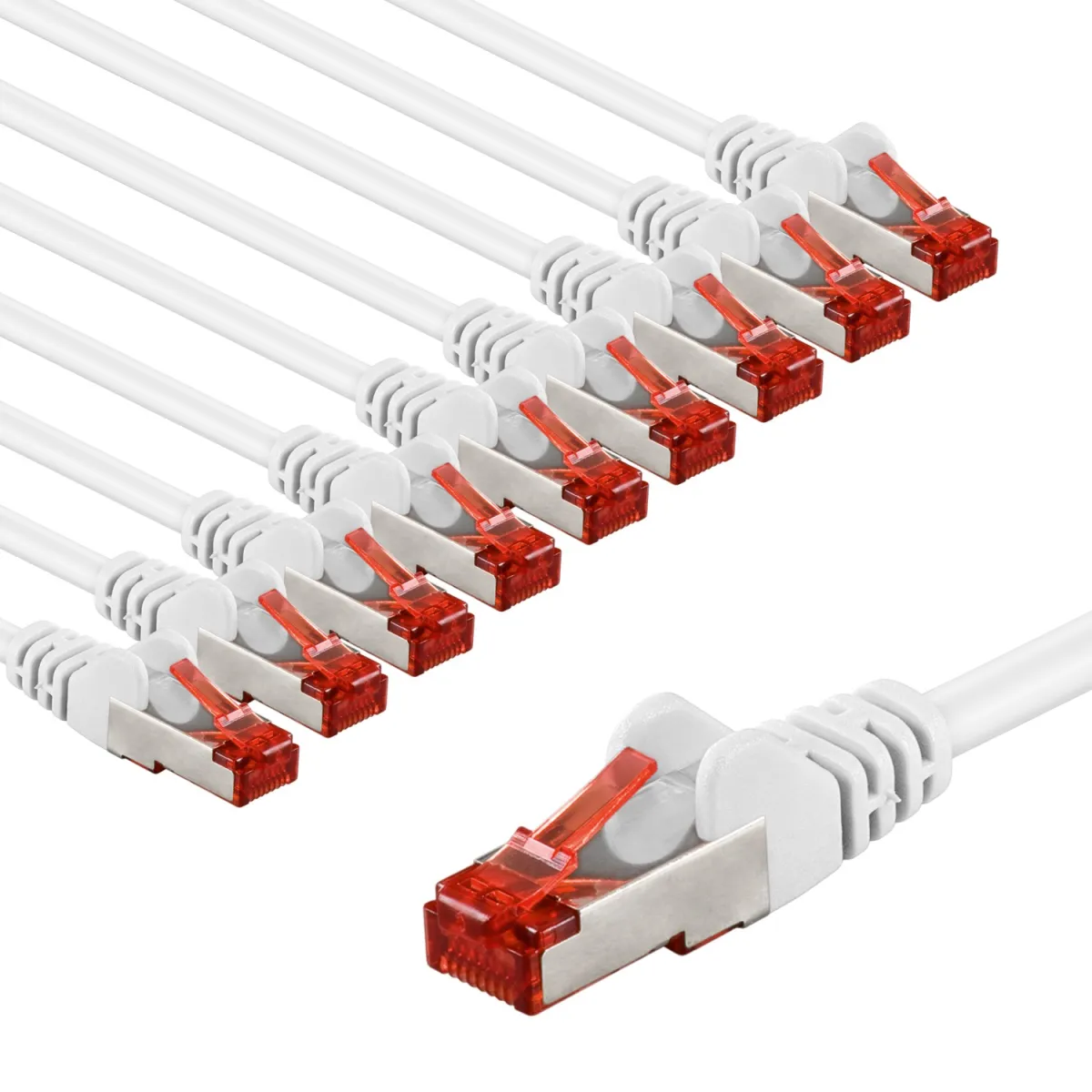 CAT 6 Patchkabel, S/FTP (PiMF), 3 m, weiß, 10er-Set