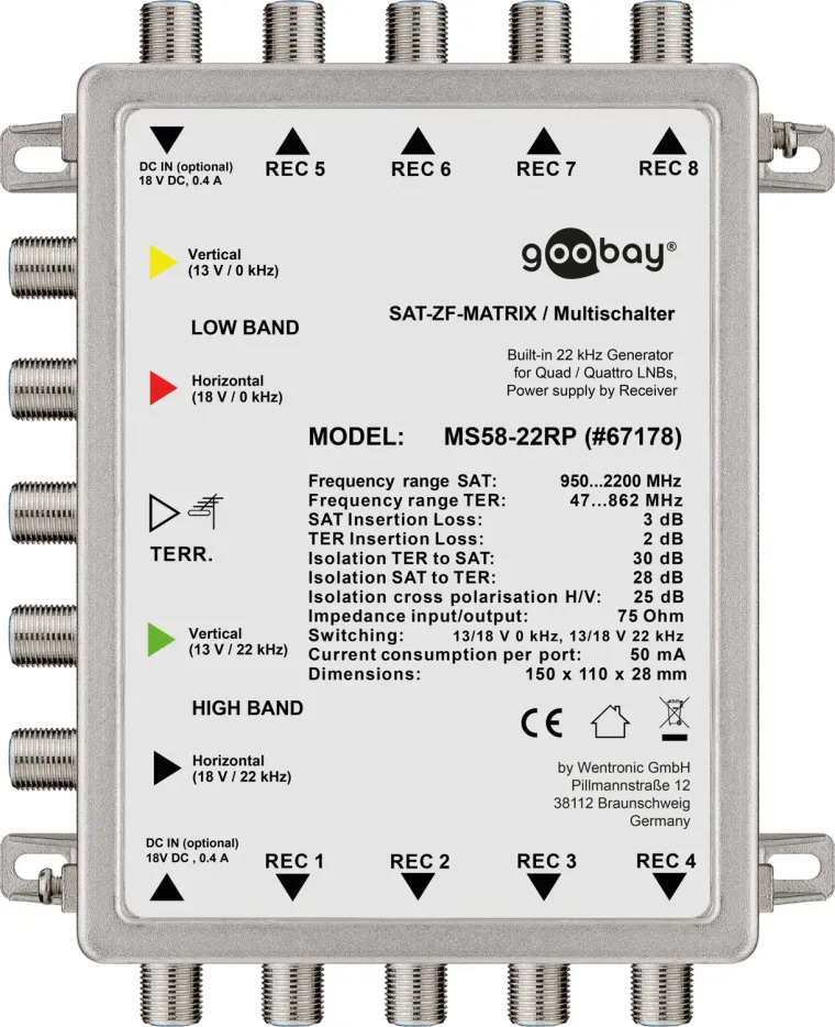 Sat Multischalter passiv 5 Eingänge/8 Ausgänge