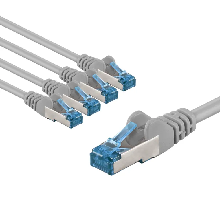 CAT 6 A Patchkabel, S/FTP (PiMF), 3 m, grau, 5er-Set