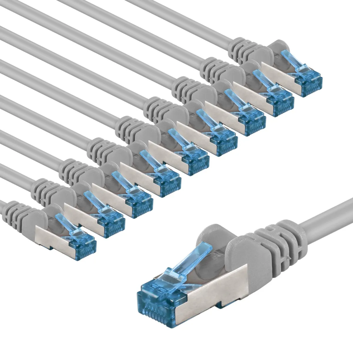CAT 6 A Patchkabel, S/FTP (PiMF), 2 m, grau, 10er-Set