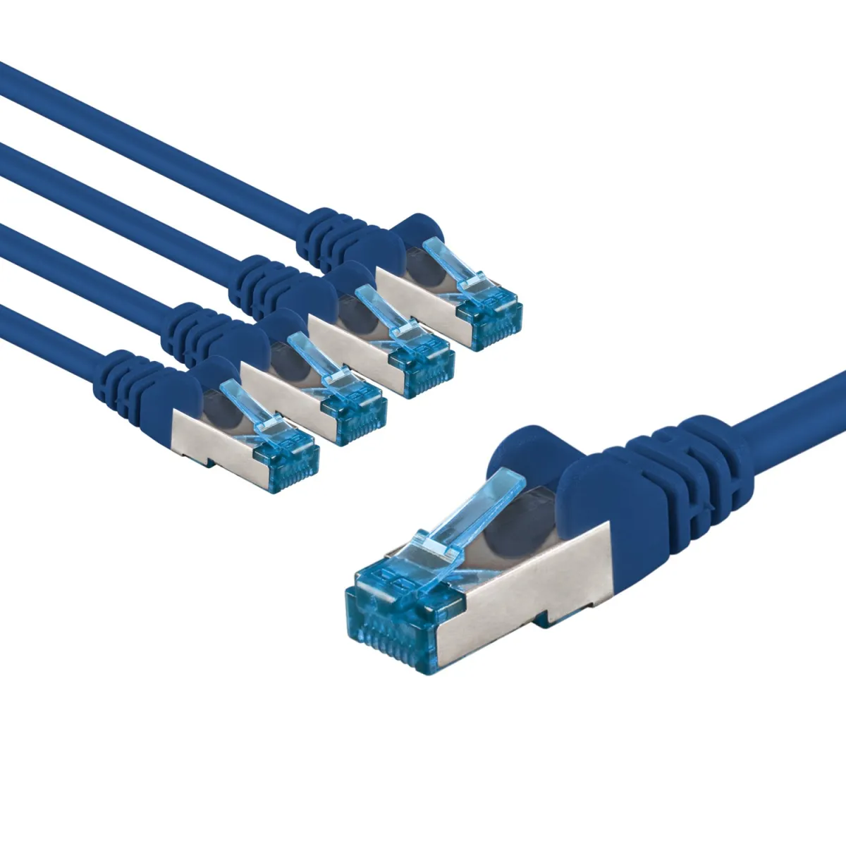 CAT 6 A Patchkabel, S/FTP (PiMF), 3 m, blau, 5er-Set