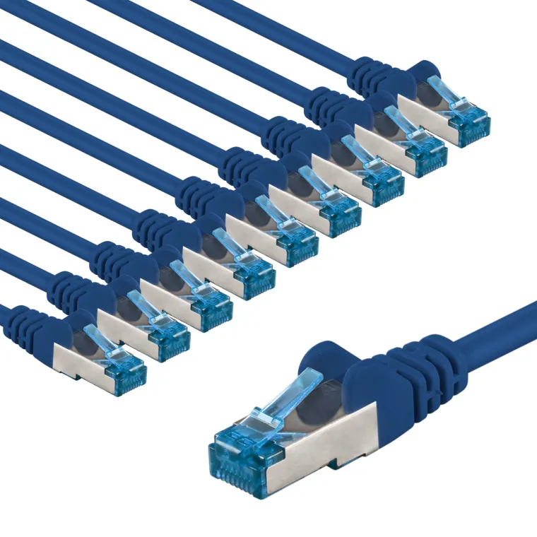 CAT 6 A Patchkabel, S/FTP (PiMF), 1 m, blau, 10er-Set