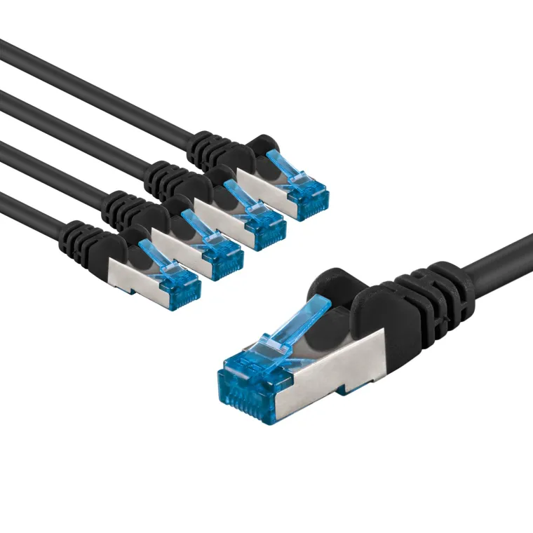 CAT 6 A Patchkabel, S/FTP (PiMF), 5 m, schwarz, 5er-Set