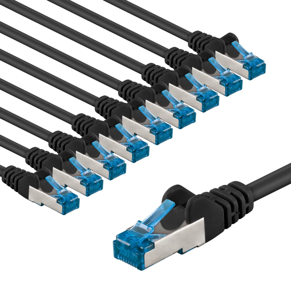 CAT 6 A Patchkabel, S/FTP (PiMF), 3 m, schwarz, 10er-Set