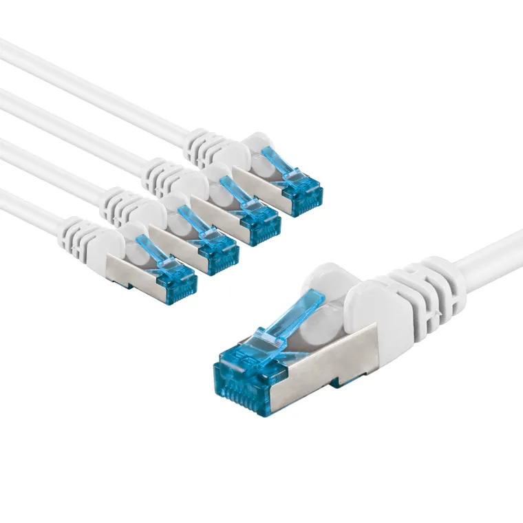 CAT 6 A Patchkabel, S/FTP (PiMF), 3 m, weiß, 5er-Set