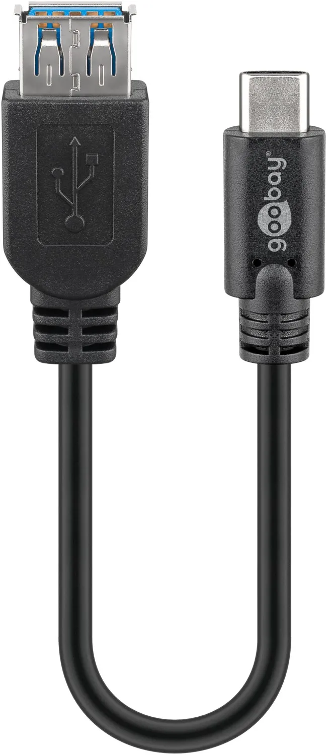 USB-C-auf-USB-A-Kabel, OTG, 0,2 m, schwarz