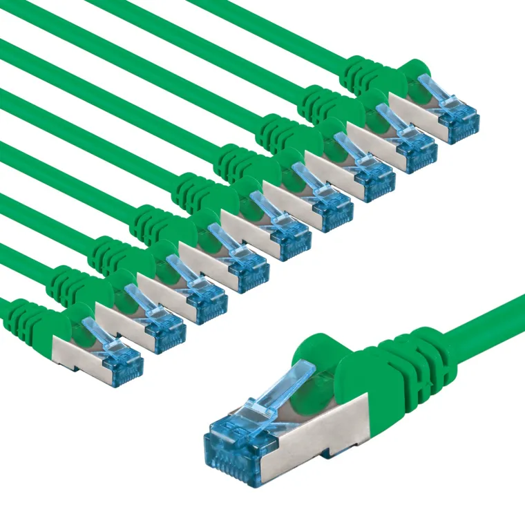 CAT 6 A Patchkabel, S/FTP (PiMF), 3 m, grün, 10er-Set