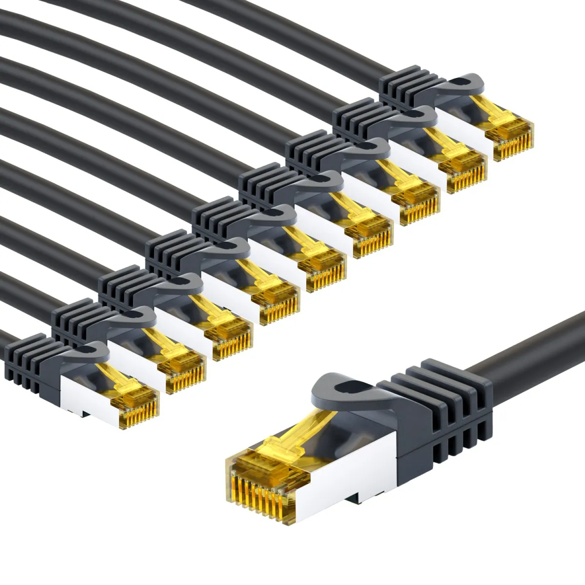 RJ45-Patchkabel CAT 6A S/FTP (PiMF), 500 MHz mit CAT 7 Rohkabel, 2 m, schwarz, 10er-Set