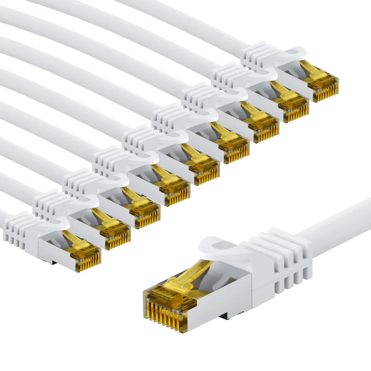 RJ45-Patchkabel CAT 6A S/FTP (PiMF), 500 MHz mit CAT 7 Rohkabel, 3 m, weiß, 10er-Set